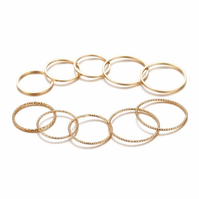 Original Design Gold Color Round Hollow Geometric Rings Set For Women Fashion Cross Twist Open Ring Joint Ring Female Jewelry