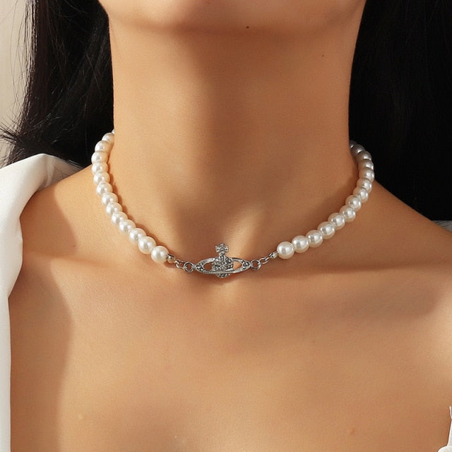 Elegant Big White Imitation Pearl Choker Necklace Clavicle Chain Fashion Necklace For Women Wedding Jewelry Collar 2021 New