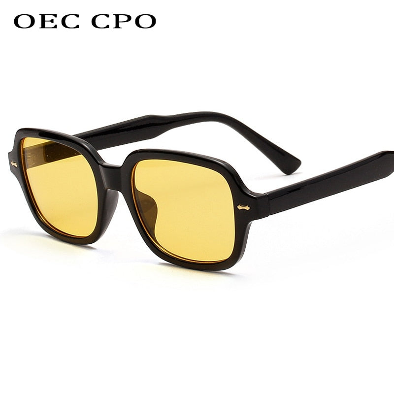 OEC CPO Fashion Unisex Square Sunglasses Men Women Fashion Small Frame Yellow Sunglasses Female Retro Rivet Glasses UV400 O403