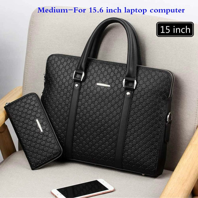 New Double Layers Men's Leather Business Briefcase Casual Man Shoulder Bag Messenger Bag Male Laptops Handbags Men Travel Bags