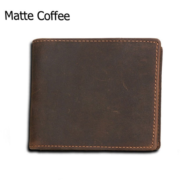 RFID Blocking Men's Wallet Man Vintage Cow Genuine Leather Wallet Male Handmade Billfold Coin Purse Short Wallet carteira