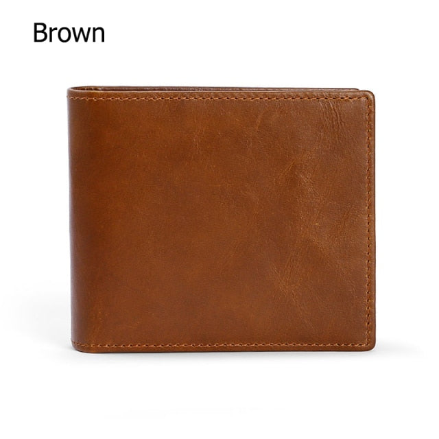 RFID Blocking Men's Wallet Man Vintage Cow Genuine Leather Wallet Male Handmade Billfold Coin Purse Short Wallet carteira