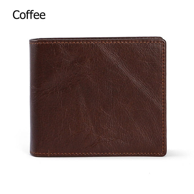 RFID Blocking Men's Wallet Man Vintage Cow Genuine Leather Wallet Male Handmade Billfold Coin Purse Short Wallet carteira