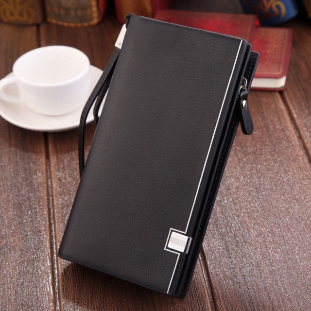 Original luxury Brand men's wallet business striped clutch leather purse for male fashion man card holder with zipper phone bag