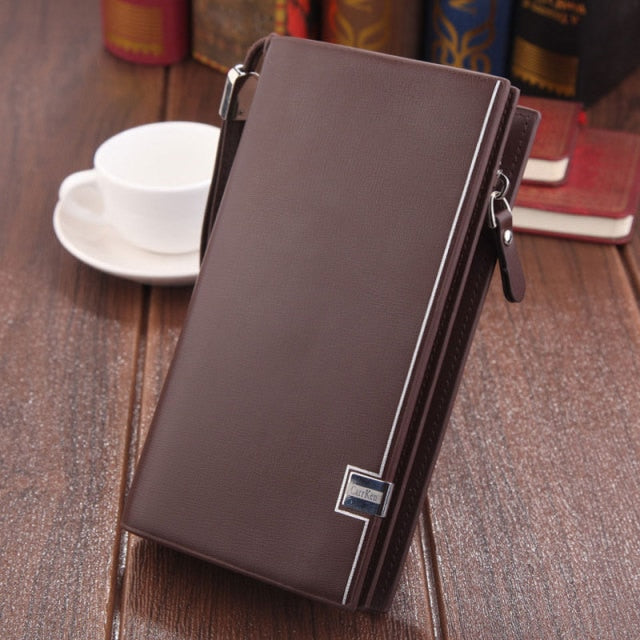 Original luxury Brand men's wallet business striped clutch leather purse for male fashion man card holder with zipper phone bag