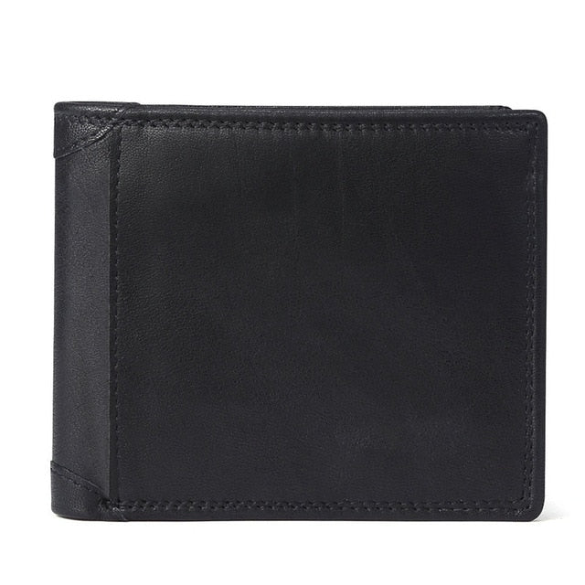 GENODERN Cow Leather Men Wallets with Coin Pocket Vintage Male Purse Function Brown Genuine Leather Men Wallet with Card Holders