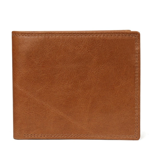 GENODERN Cow Leather Men Wallets with Coin Pocket Vintage Male Purse Function Brown Genuine Leather Men Wallet with Card Holders