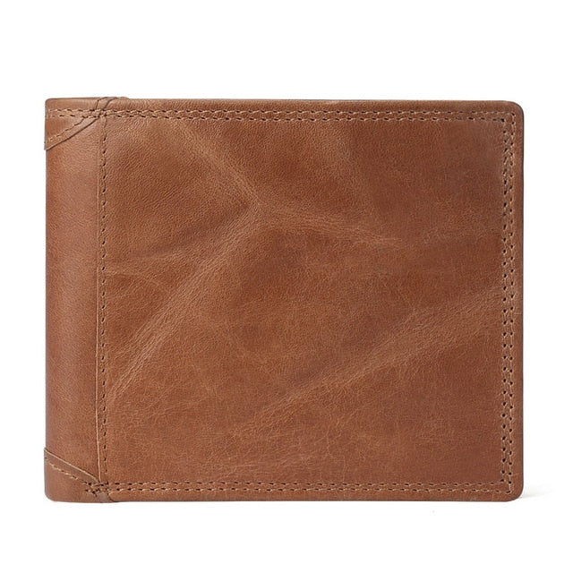 GENODERN Cow Leather Men Wallets with Coin Pocket Vintage Male Purse Function Brown Genuine Leather Men Wallet with Card Holders