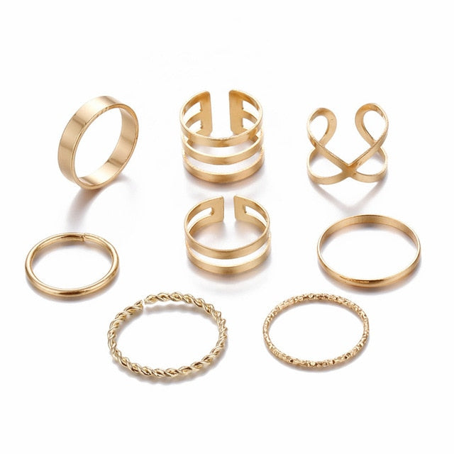 Original Design Gold Color Round Hollow Geometric Rings Set For Women Fashion Cross Twist Open Ring  Joint Ring Female Jewelry