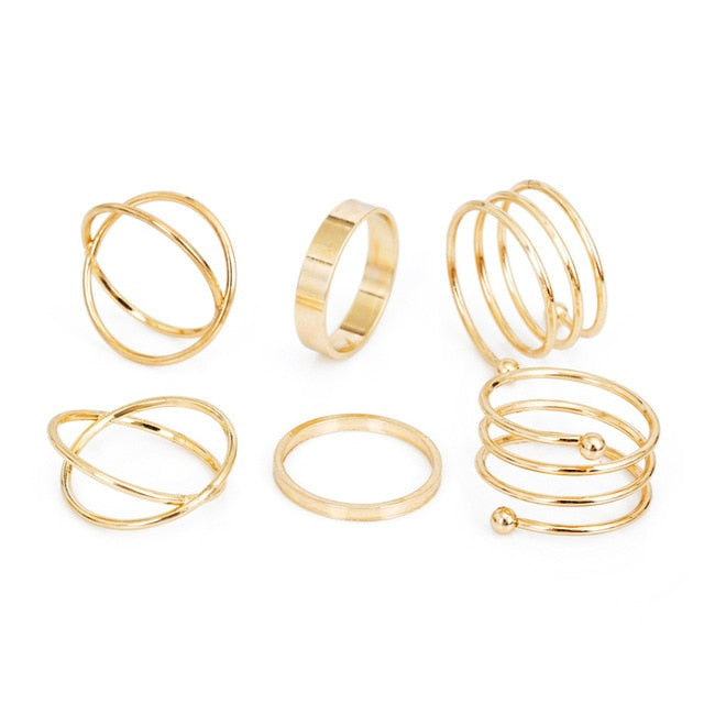 Original Design Gold Color Round Hollow Geometric Rings Set For Women Fashion Cross Twist Open Ring  Joint Ring Female Jewelry