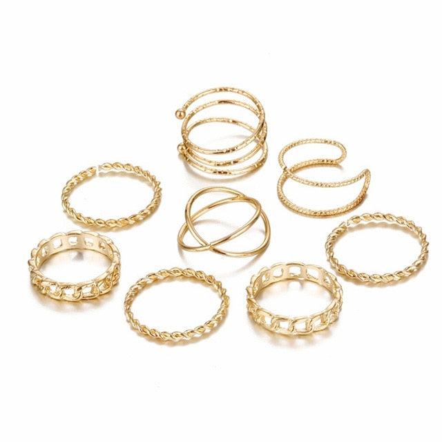 Original Design Gold Color Round Hollow Geometric Rings Set For Women Fashion Cross Twist Open Ring  Joint Ring Female Jewelry