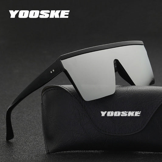 YOOSKE Oversized Sunglasses Men Vintage Brand Driving Sun Glasses Women Flat Top Big Frame Sunglass Retro Siamese Eyewear UV400