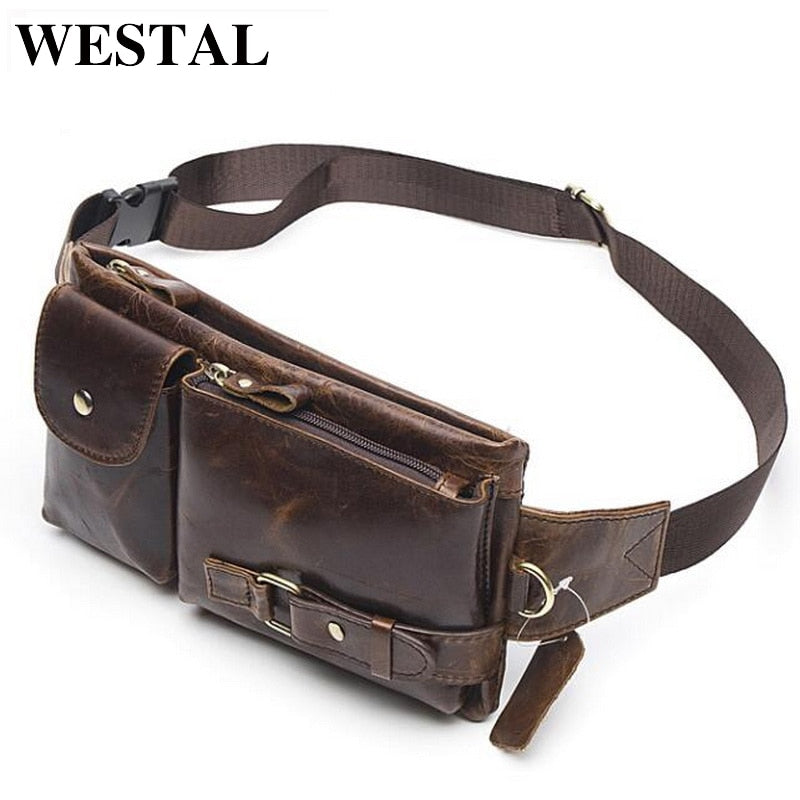 WESTAL Genuine Leather Waist Packs Men Waist Bags Fanny Pack Belt Bag Phone Bags Travel Waist Pack Male Small Waist Bag Leather