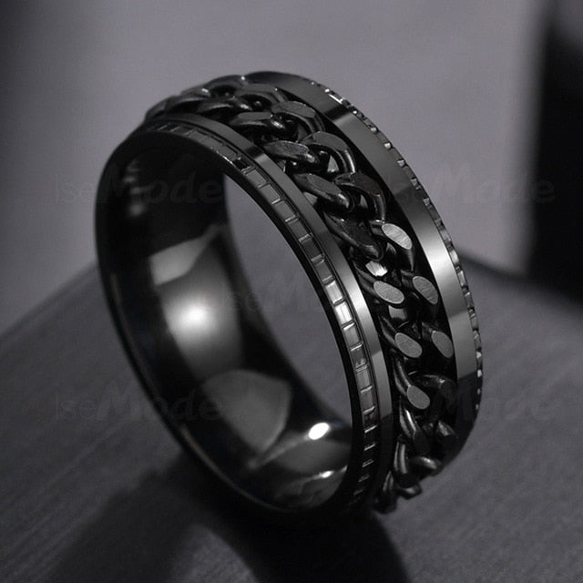 Letdiffery Cool Stainless Steel Rotatable Men Ring High Quality Spinner Chain Punk Women Jewelry for Party Gift