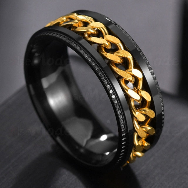 Letdiffery Cool Stainless Steel Rotatable Men Ring High Quality Spinner Chain Punk Women Jewelry for Party Gift