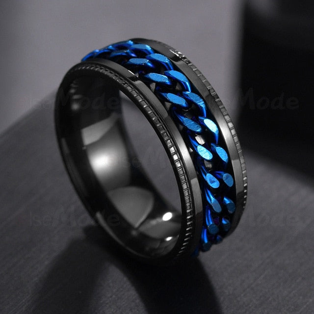 Letdiffery Cool Stainless Steel Rotatable Men Ring High Quality Spinner Chain Punk Women Jewelry for Party Gift