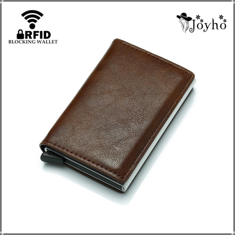 Men And Women Business Credit Card Holder Metal RFID Aluminium Box Crazy Horse Leather Travel Card Wallet Thin Smart Wallet