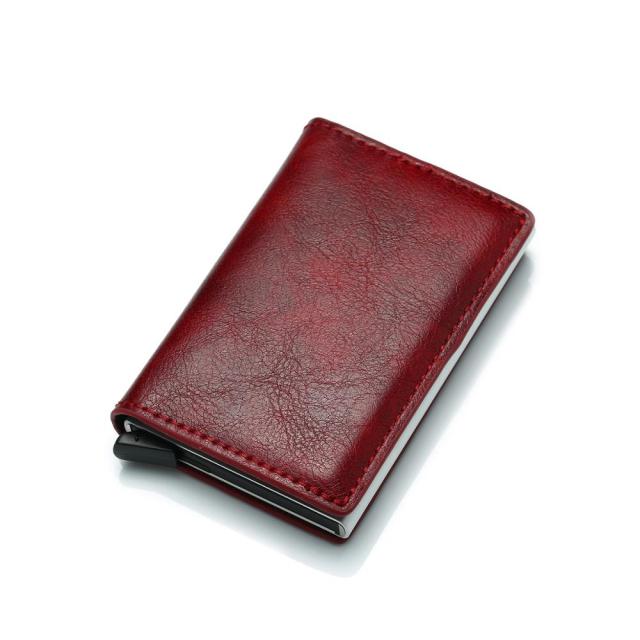 Men And Women Business Credit Card Holder Metal RFID Aluminium Box Crazy Horse Leather Travel Card Wallet Thin Smart Wallet