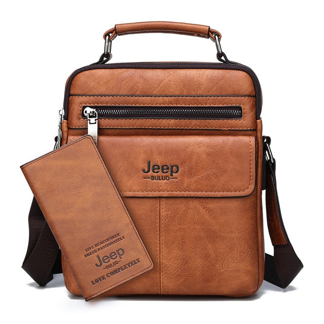 JEEP BULUO Brand Men's Crossbody Shoulder Bags High quality Tote Fashion Business Man Messenger Bag Big Size Split Leather Bags