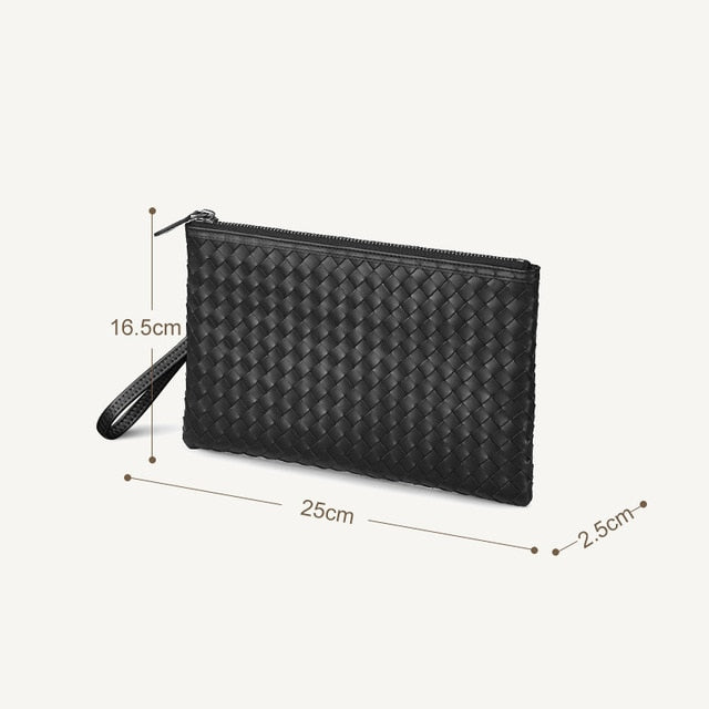 100% Cowhide Leather Men's Clutch Bag Luxury Brand Woven Leather Bag Fashion Design Simple Envelope Bag Large Capacity New Spot