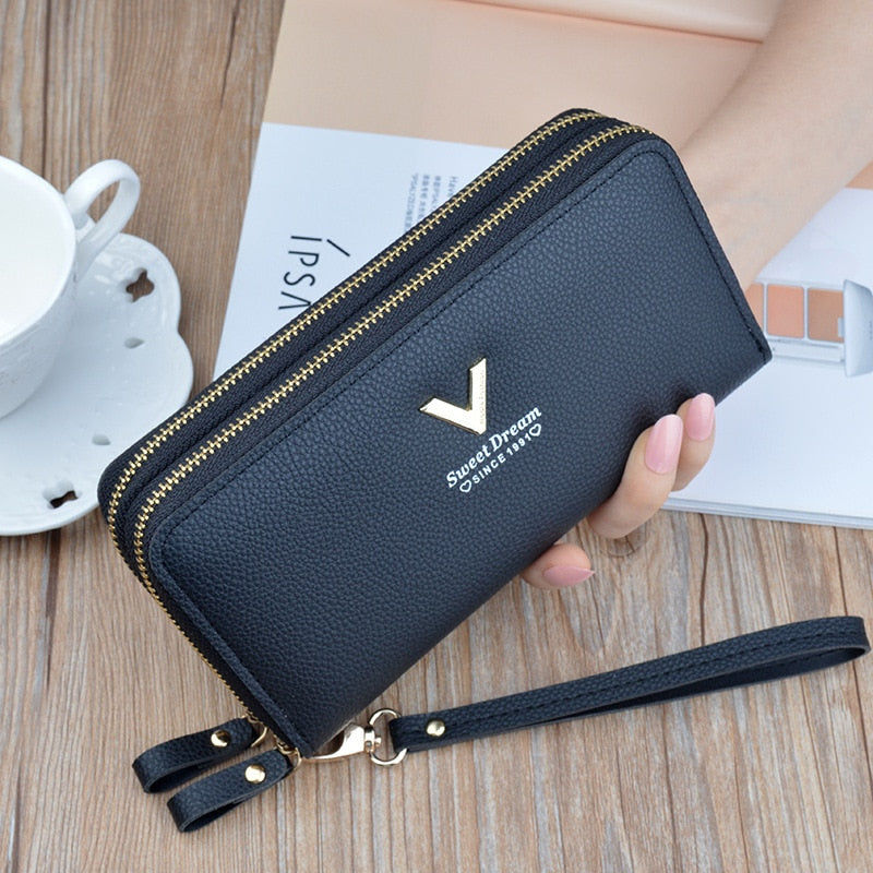 Women's wallet fashion V Ladies mobile phone bag long ladies new clutch bag star Double zipper hand strap bag Multiple color 697