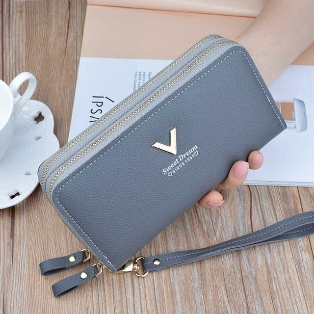 Women's wallet fashion V Ladies mobile phone bag long ladies new clutch bag star Double zipper hand strap bag Multiple color 697