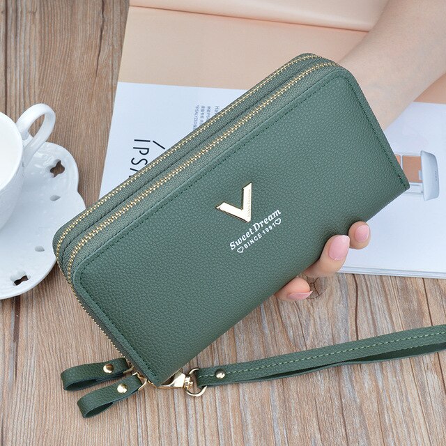 Women's wallet fashion V Ladies mobile phone bag long ladies new clutch bag star Double zipper hand strap bag Multiple color 697