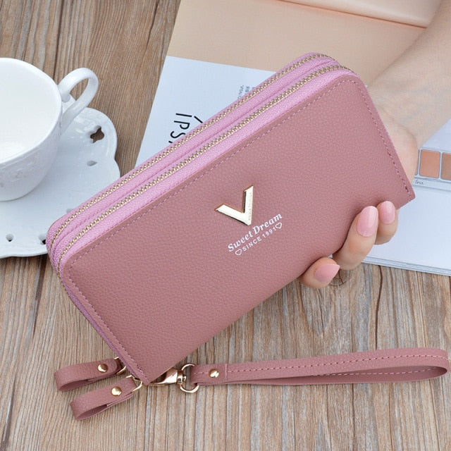 Women's wallet fashion V Ladies mobile phone bag long ladies new clutch bag star Double zipper hand strap bag Multiple color 697