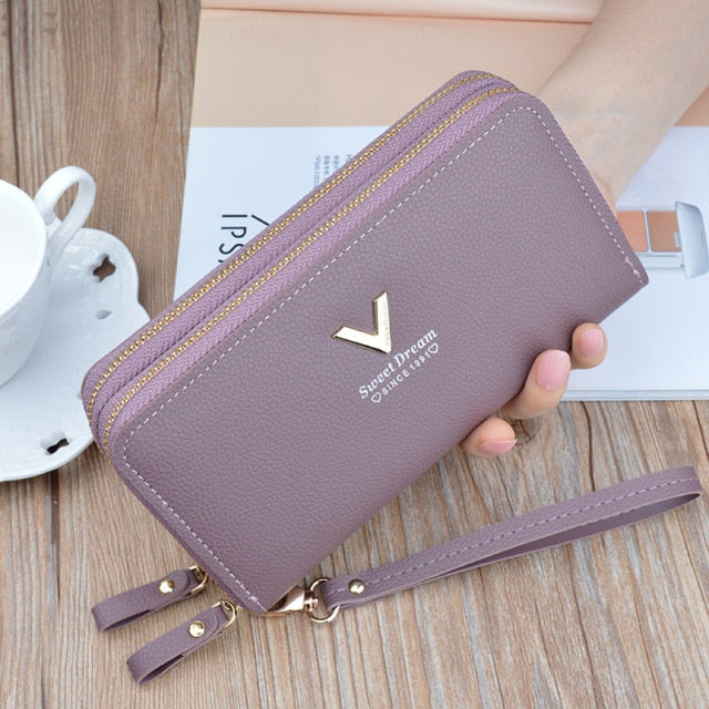 Women's wallet fashion V Ladies mobile phone bag long ladies new clutch bag star Double zipper hand strap bag Multiple color 697