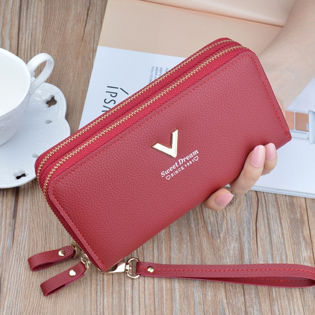 Women's wallet fashion V Ladies mobile phone bag long ladies new clutch bag star Double zipper hand strap bag Multiple color 697