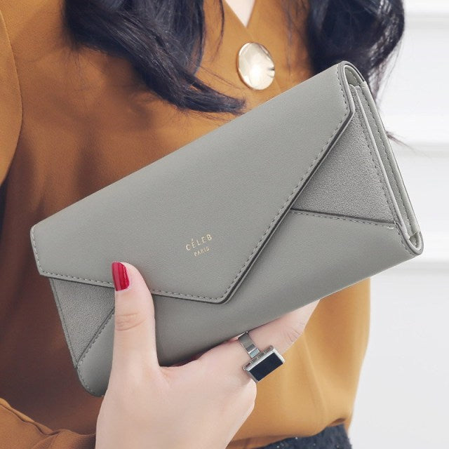 aliwood Brand 3 Fold Women's Wallet Designer Envelope Clutch For Women Hasp Money Clip Leather Female Long Wallet Phone Pocket