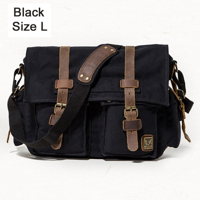 2020 Fashion Vintage Leather Canvas Men's Messenger Bag Cotton Canvas Crossbody Bag Men Shoulder Bag Sling Casual Bag