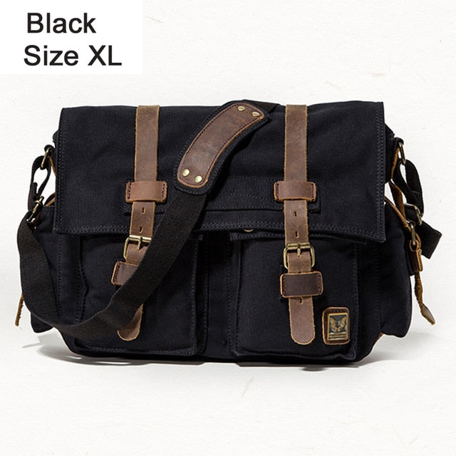 2020 Fashion Vintage Leather Canvas Men's Messenger Bag Cotton Canvas Crossbody Bag Men Shoulder Bag Sling Casual Bag