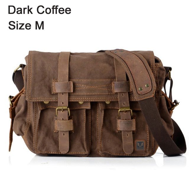 2020 Fashion Vintage Leather Canvas Men's Messenger Bag Cotton Canvas Crossbody Bag Men Shoulder Bag Sling Casual Bag