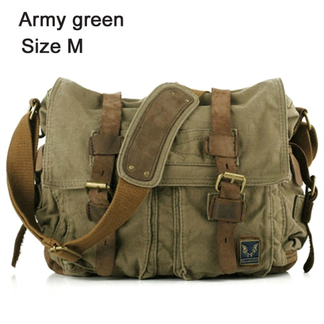 2020 Fashion Vintage Leather Canvas Men's Messenger Bag Cotton Canvas Crossbody Bag Men Shoulder Bag Sling Casual Bag