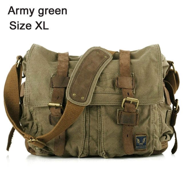 2020 Fashion Vintage Leather Canvas Men's Messenger Bag Cotton Canvas Crossbody Bag Men Shoulder Bag Sling Casual Bag