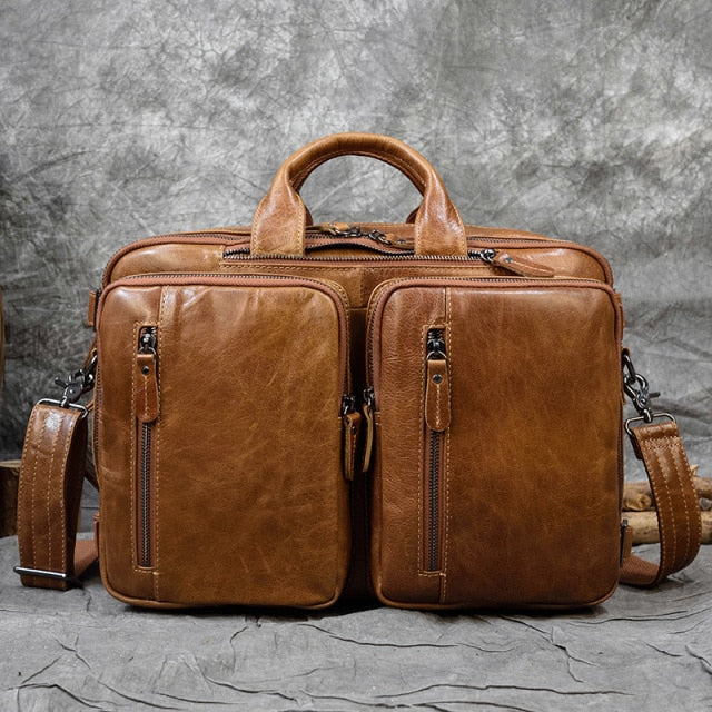 MAHEU Men Briefcase Genuine Leather Laptop Bag 15.6" PC Doctor Lawyer Computer Bag Cowhide Male Briefcase Cow Leather Men Bag