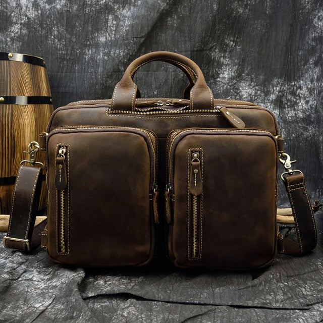 MAHEU Men Briefcase Genuine Leather Laptop Bag 15.6" PC Doctor Lawyer Computer Bag Cowhide Male Briefcase Cow Leather Men Bag