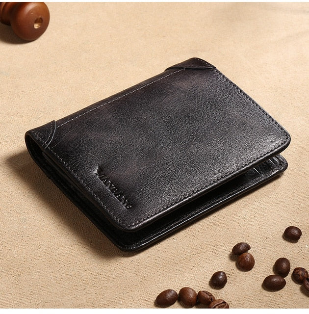 ManBang Male Genuine Leather Wallets Men Wallet Credit Business Card Holders Vintage Brown Leather Wallet Purses High Quality