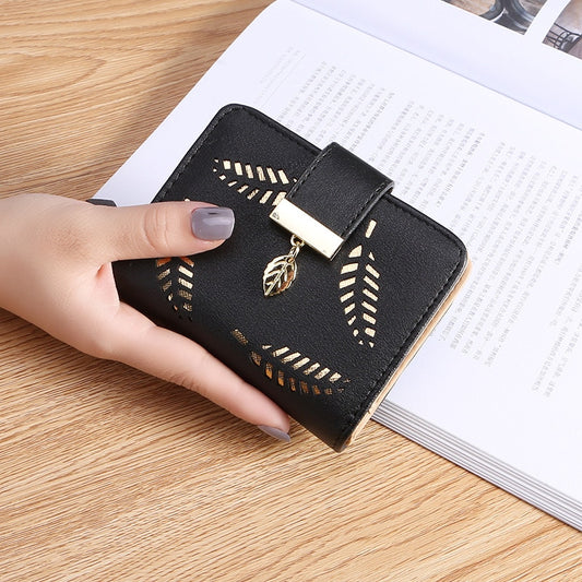 2020 Design Women's Purse Zipper Leather Ladies Wallet Women Luxury Brand Small Female Wallet Hollow Leaves for Credit Cards