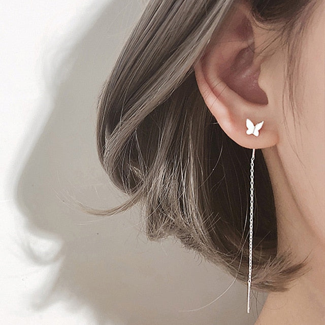 Long Tassel Butterfly Drop Earrings Silver Color 2020 Fashion Hanging Women Earrings Summer Jewelry Girls Party Gift