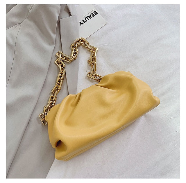 2021 Day Clutch Thick Gold Chains Dumpling Clip Purse Bag Women Cloud Underarm Shoulder Bag Pleated Baguette Pouch Totes Handbag