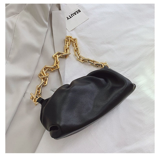 2021 Day Clutch Thick Gold Chains Dumpling Clip Purse Bag Women Cloud Underarm Shoulder Bag Pleated Baguette Pouch Totes Handbag