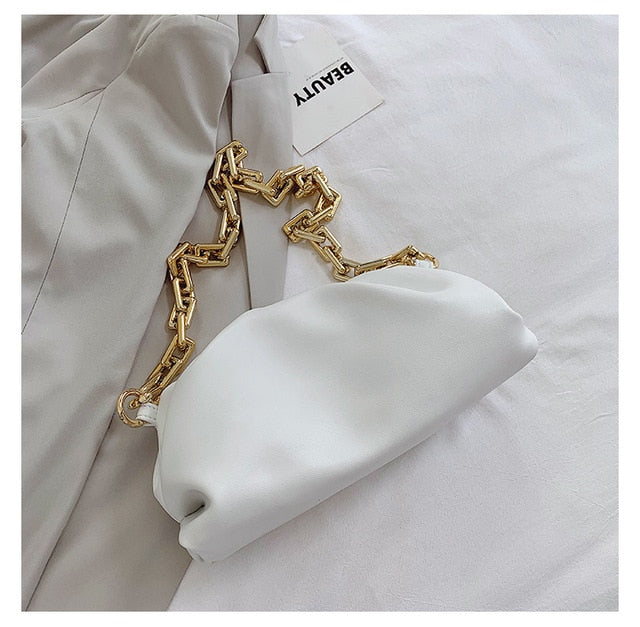 2021 Day Clutch Thick Gold Chains Dumpling Clip Purse Bag Women Cloud Underarm Shoulder Bag Pleated Baguette Pouch Totes Handbag