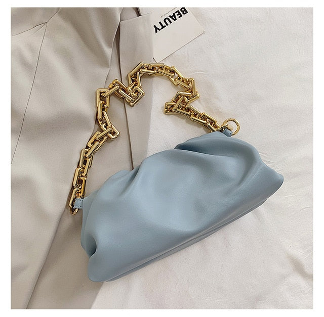 2021 Day Clutch Thick Gold Chains Dumpling Clip Purse Bag Women Cloud Underarm Shoulder Bag Pleated Baguette Pouch Totes Handbag