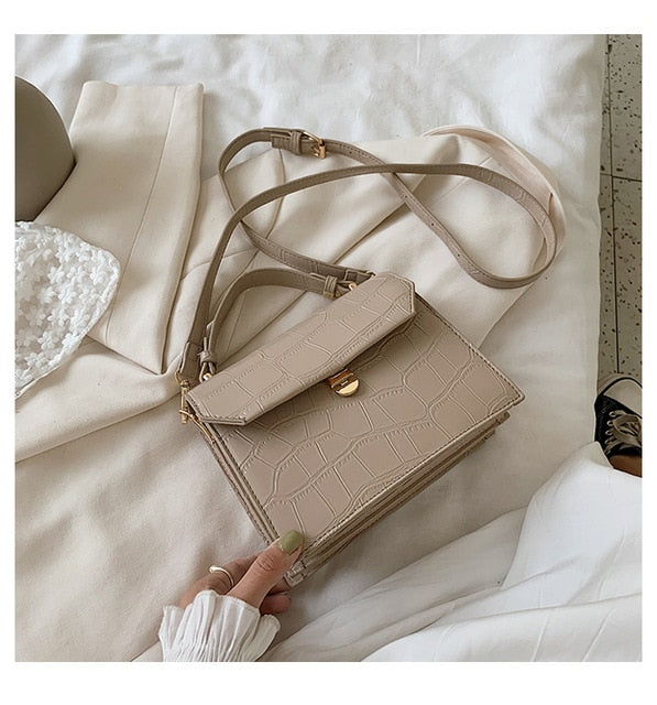 SWDF Stone Patent White Crossbody Bags For Women 2021 Small Handbag Small Bag PU Leather Hand Bag Ladies Designer Evening Bags