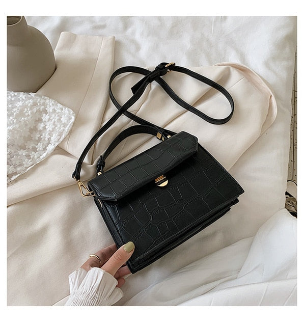 SWDF Stone Patent White Crossbody Bags For Women 2021 Small Handbag Small Bag PU Leather Hand Bag Ladies Designer Evening Bags