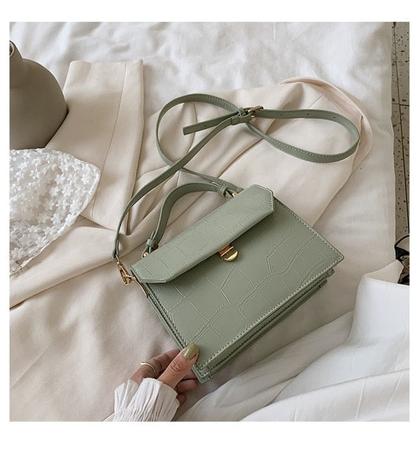 SWDF Stone Patent White Crossbody Bags For Women 2021 Small Handbag Small Bag PU Leather Hand Bag Ladies Designer Evening Bags