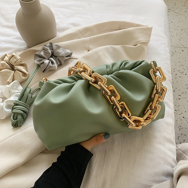 Solid Color Pleated Tote Bag 2021 Fashion New High-quality Soft Leather Women's Designer Handbag Travel Shoulder Bags Armpit Bag