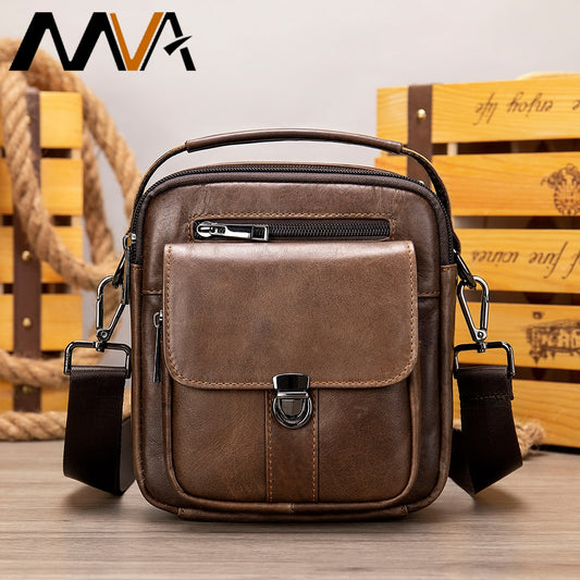 MVA Genuine Leather Men's Messenger Bag Shoulder Bags for Men Crossbody Bags Small Man Designer Shoulder Handbag Bolso Male 7438